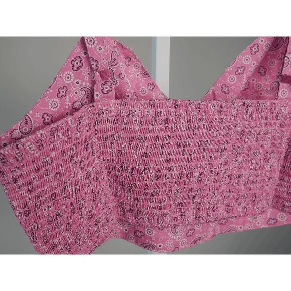 Unique Vintage Pink Bandana Print Chessie Crop Top 1X - Picture 5 of 11
